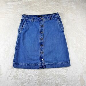 Banana Republic Women's Skirt 8 Blue Med Wash Denim Knee Length Button Front